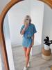 Doppelreihiger V-Ausschnitt Pullover Denim Top & Hochtaillierter Denim Rock Set