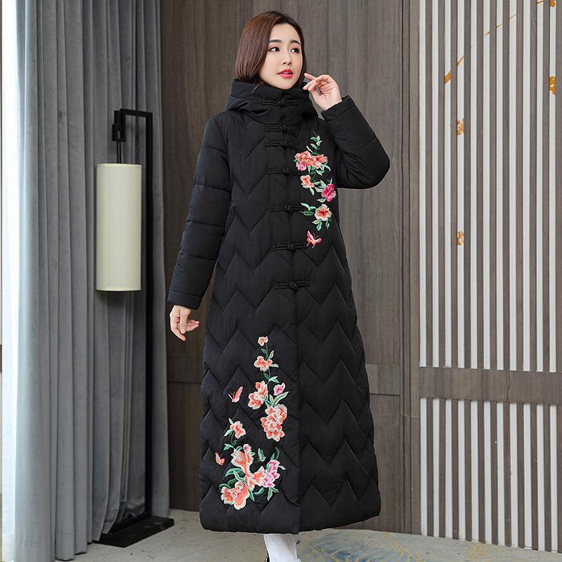 Cotton Woman 2025 New Korean Winter Mid-Length Thickened Ethnic Style Down Padded Jacket Over the Knee Padded Jacket