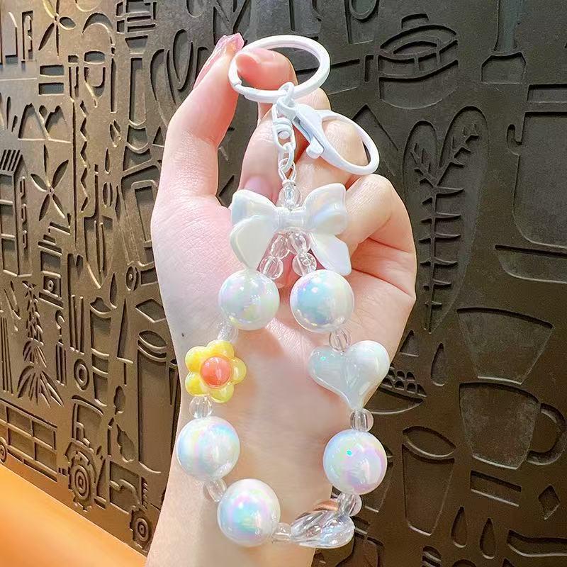 Beaded Heart Keychain Pendant - Candy Color Block Design
