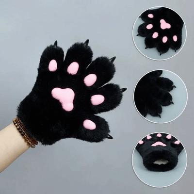 Wolf Puppy Cosplay Costume Gloves Cartoon Animal Claw Mittens Fashion Plush Cat Paw Gloves  Party