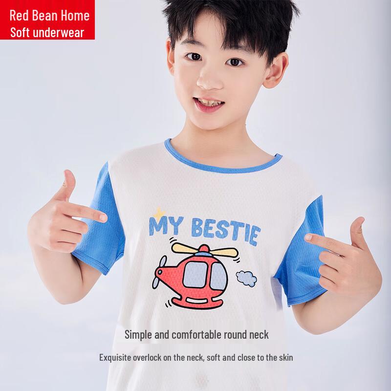 Hodohome Boys' 40S Cotton Mesh Short Sleeve Pajama Set