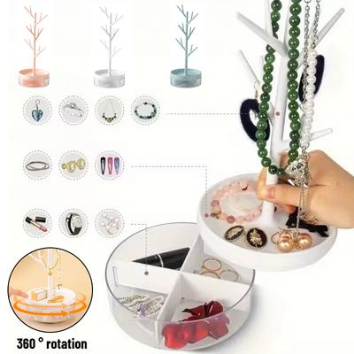 Drehbare Schmuck-Auslageablage, Schminktisch-Aufbewahrungsregal, Abnehmbarer Baumzweig, Unterteilte Aufbewahrungsbox, für Zuhause, Büro, Schule