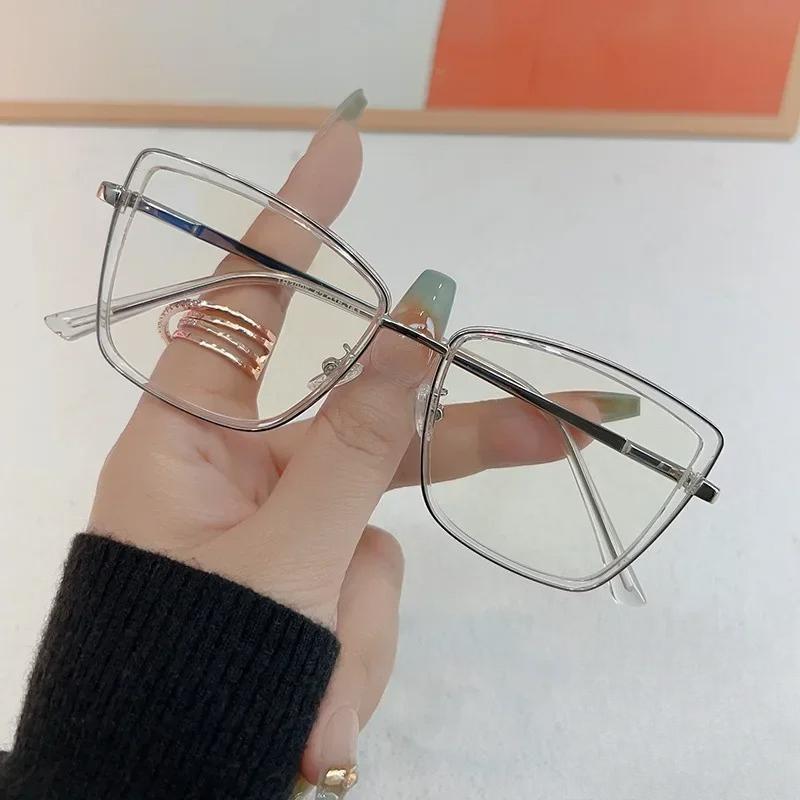 Korean Women Fashionable Oversized Eyeglasses Frame Anti Blue Light Glasses Myopia Glasses Frame Flat Lens Men Gafas