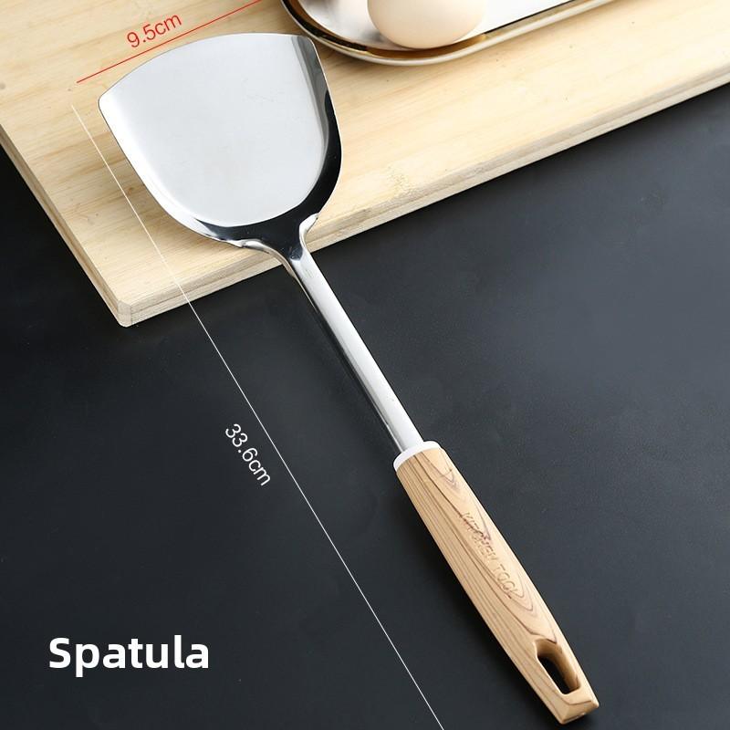 Stainless Steel Cooking Spatula Set With Wooden Handles For Home Kitchen Pan Spatula