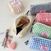 Cloth Korean Plaid Stationery Bag Pen Bag Pencil Pouch Plaid Heart Pencil Case  Kids Children