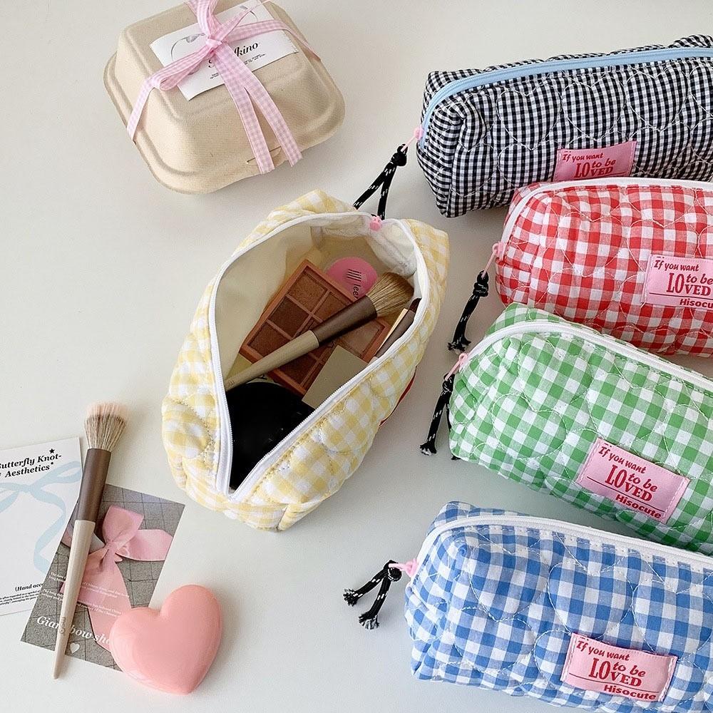 Cloth Korean Plaid Stationery Bag Pen Bag Pencil Pouch Plaid Heart Pencil Case  Kids Children