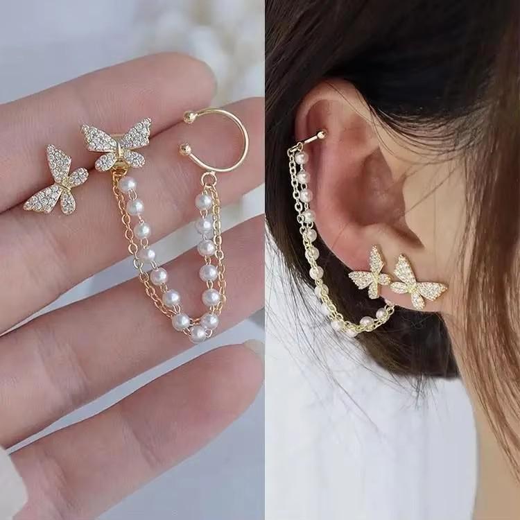 925 Silver Needle Green Red Butterfly Long Tassel Earrings For Women Jewelry Trending Korean Fashion Crystal Drop Earrings