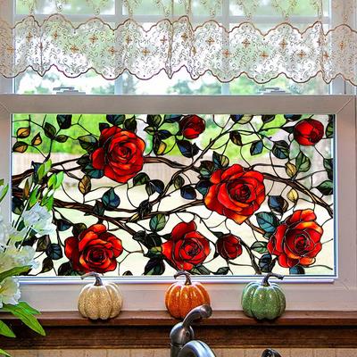 Bright Rose Leaves Balcony Glass Window Beautification and Decoration Electrostatic Window Stickers