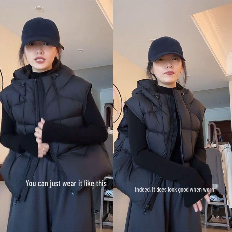 Women's High-Quality Lightweight Hooded Goose Down Puffer Vest - Short, Fluffy Outerwear for Autumn/Winter