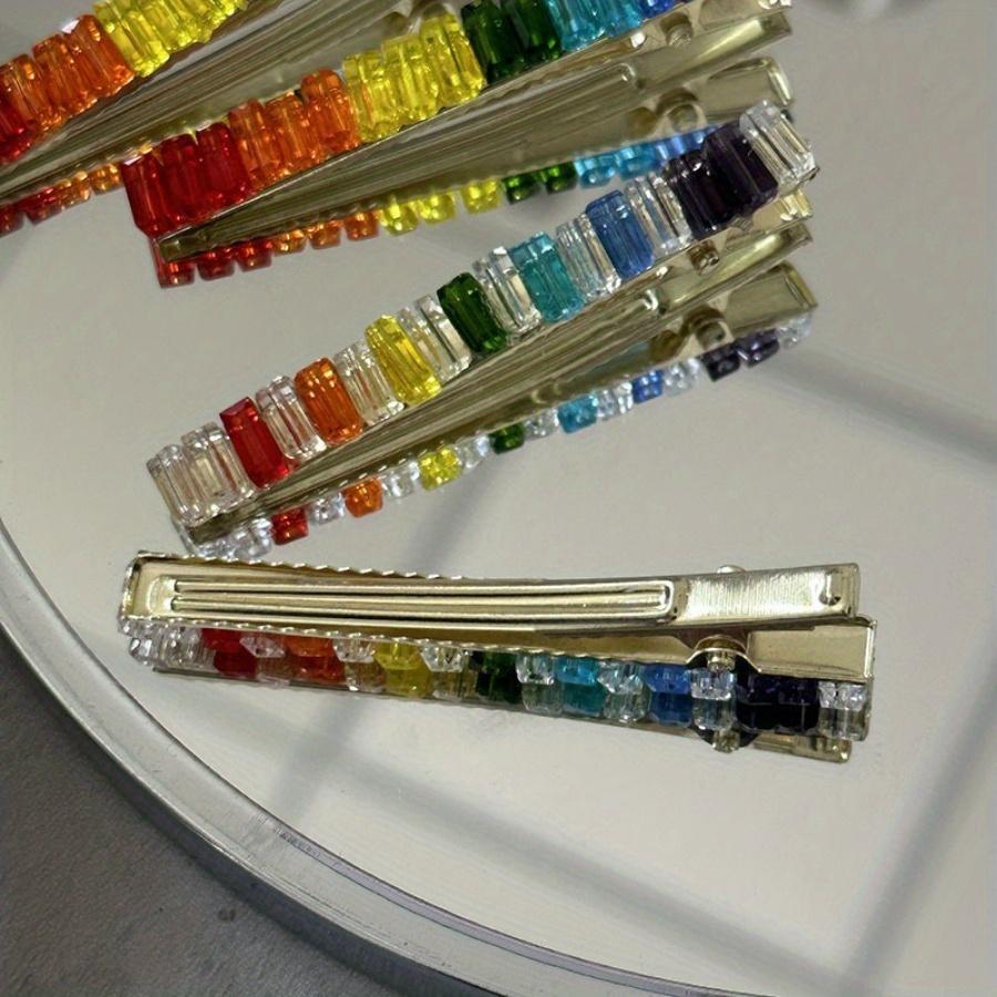 1PC Lucky Rainbow Delicate Rhinodiamond Bangs Clip Forehead Broken Hair Clip Female Side Simple Duck Beak Clip Headwear