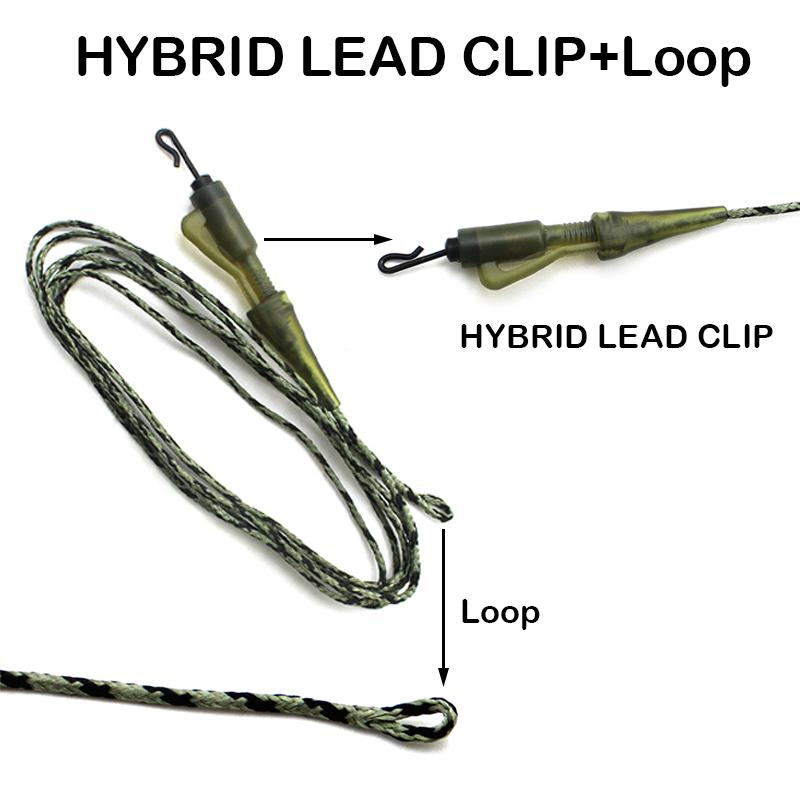 2x Carp Fishing Leader Line 100cm/45lb QC Hybrid Clip Leadcore Leader Camo Green/Brown Carp Fishing Hair Rigs Terminal Tackle Accessories