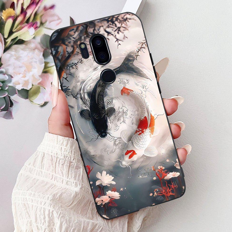 Para LG G7 ThinQ Funda Silicona Negra Gato Lindo Flores de Moda Trasera Pintada Genial Para LG G7ThinQ Funda de Teléfono LMG710EM