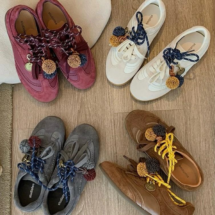 Cowhide Version~ Grape Mother with the Same Inner Height Increase of 3cm Contrasting Color Shoelaces Round Head Pine Cone Casual Sports Shoes Wome