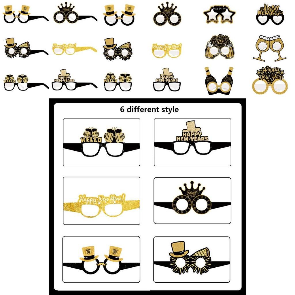 New Year Festive Paper Glasses And Hat Photo Accessories For Holiday Party Setup