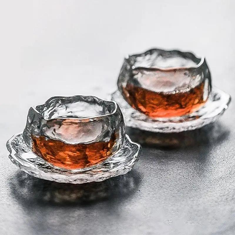 1 szt. Szklany kubek w stylu japońskim, przezroczysty, podstawka pod kubek do herbaty Kongfu Master, białe wino, szklanka do fajki wodnej