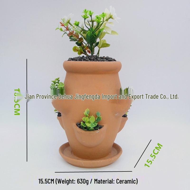 Breathable Red Clay Porous Succulent Pot with Tray - Low-Temperature Ceramic for Green Plants and Micro-Landscapes