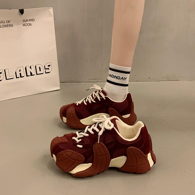 6CM Height Increase~ Leather Platform Octopus Dad Shoes Women's Autumn New Outdoor Hiking Leisure Sports Hiking Shoes