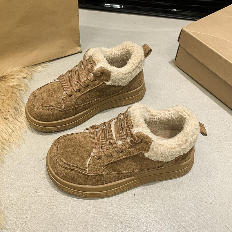 Women's Casual Sports Shoes Winter New Round Head Front Strap Thick Sole Anti-slip Wear-resistant Low-top Shoes