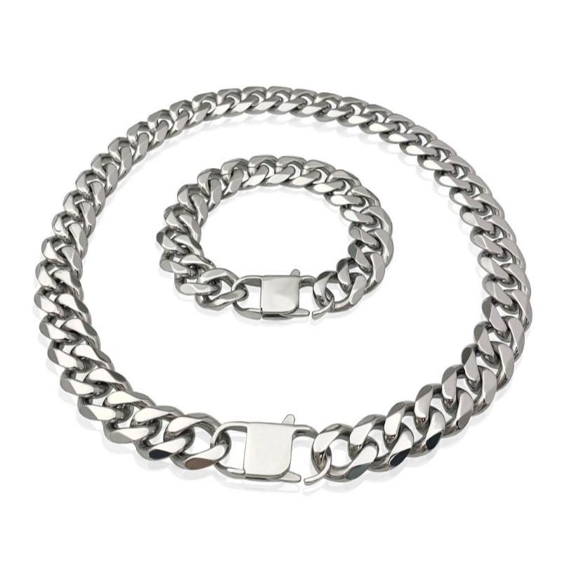2022 Men's European & American Titanium Steel Frosted Cuban Chain Necklace with Hexagonal Flat Buckle
