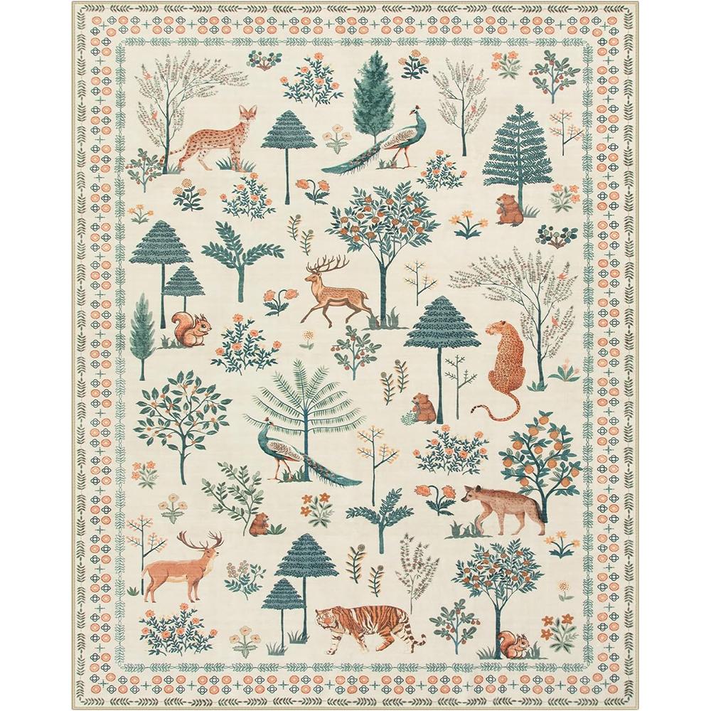 Jungle Animal Living Room Carpet Washable Area Rug Soft Large Rugs for Bedroom Playroom Rug Stain Resistant Floor Mat for Home