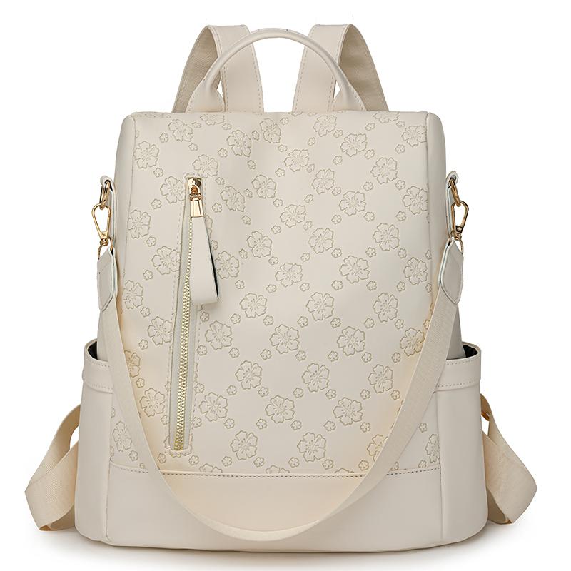 

Дорожный рюкзак женский мягкий кожаный рюкзак большой емкости бежевый