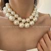 European and American Retro Court Style Large High-quality Warm-colored Pearl Choke Necklace, Double-layer Neck Chain Collarbone Chain