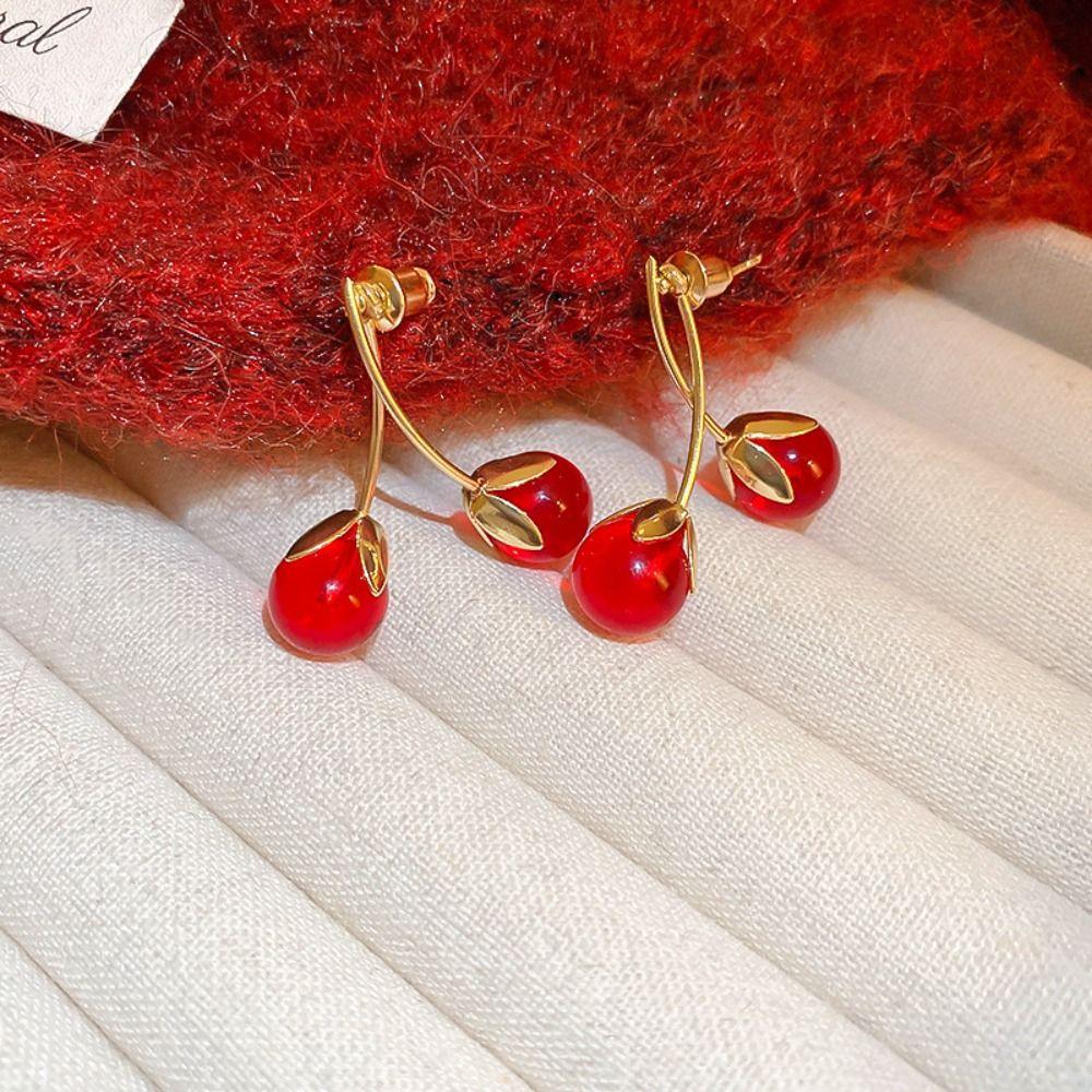 

Серьги-капли из фруктовой смолы, серьги-капли в китайском стиле, уникальные женские серьги-вишни красный
