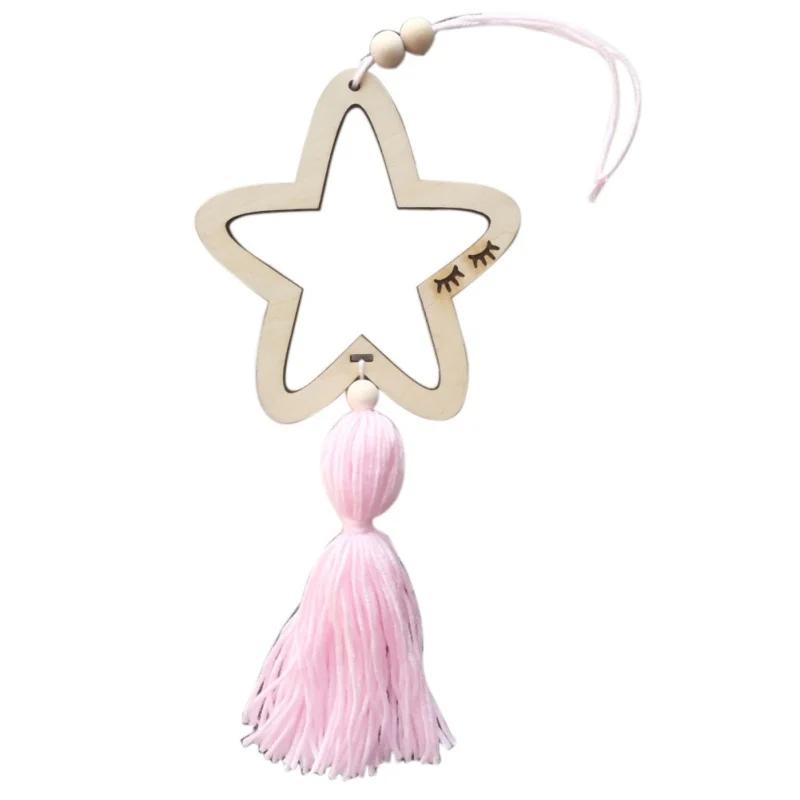 

Деревянная звезда в скандинавском стиле, ветряные колокольчики, аксессуары для украшения дома, настенное украшение для девочек, гостиная, ловец снов для малышей розовый