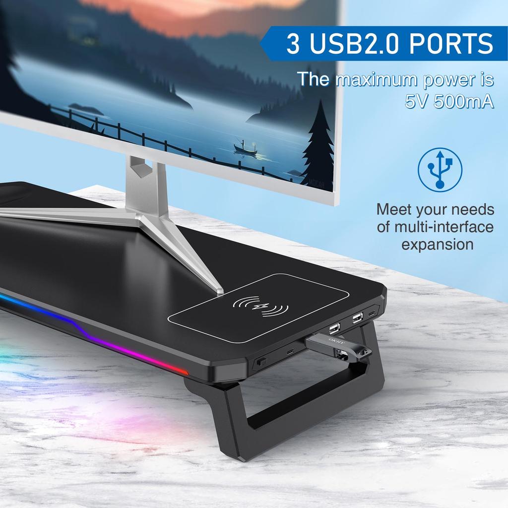 Ergonomic RGB Laptop Stand: Wireless Charging, Adjustable Height, No Assembly Required