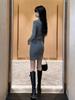 Velvet Women's Dress: Autumn/Winter Semi-High Neck, Long Sleeve, Slim Fit Hip Wrap Skirt