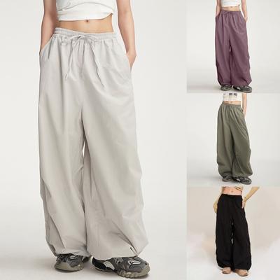 Girls Fashion Casual Wide Leg Sports Pants Elastic Waist Loose Pants Parachute Pants Paratrooper Cargo Pants