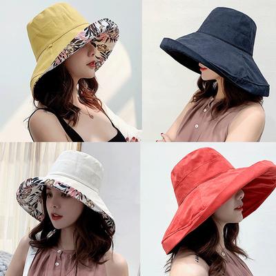 Women's Hat Bucket Hat Panamanian Women  Four Seasons Fisherman Hat Big Brim Hat Double-Sided Fisherman Hat Sun Visor Sunhat