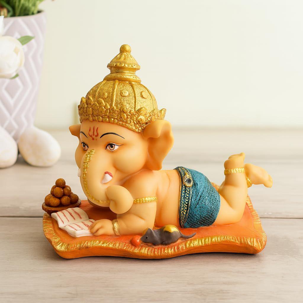 Resin Cute Bal Ganesha Decorative Statue for Home Decor - (Set of 1 Piece, Multicolor)