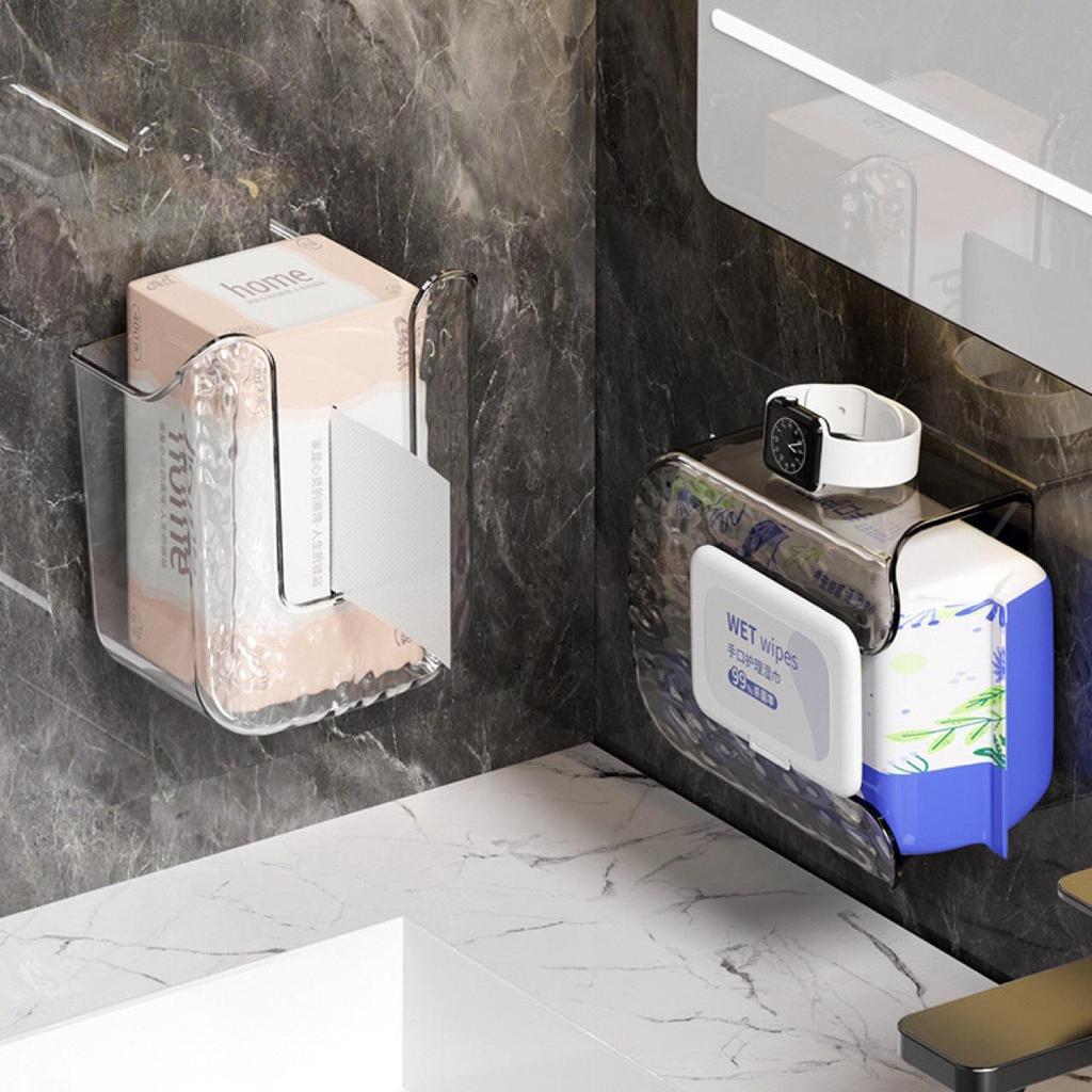 Wall-Mounted Wet Wipe & Tissue Box, Punch-Free, Upside-Down Design for Bathroom or Kitchen Use