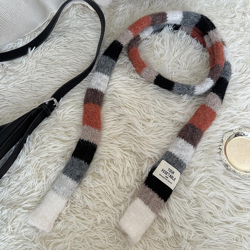 Luochi Knitwear Autumn/Winter Mohair Color Block Stripe Scarf - Unisex Y2K Sweet and Spicy Girl Style