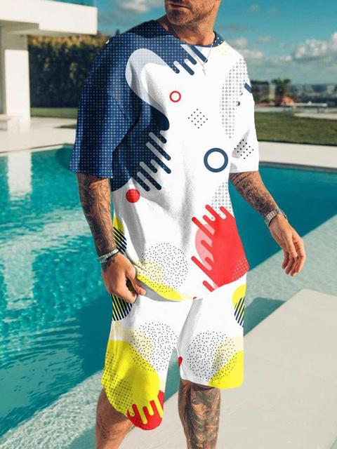 Tricou la modă pentru bărbați, cu pantaloni scurți, în stil stradal de vară - imprimeu 3D, croială largi, hip hop la modă