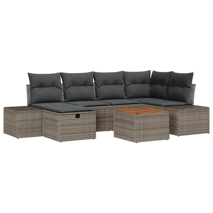 VidaXL Ensemble de canapé de jardin 7 pièces avec coussins gris en poly rattan 3360926
