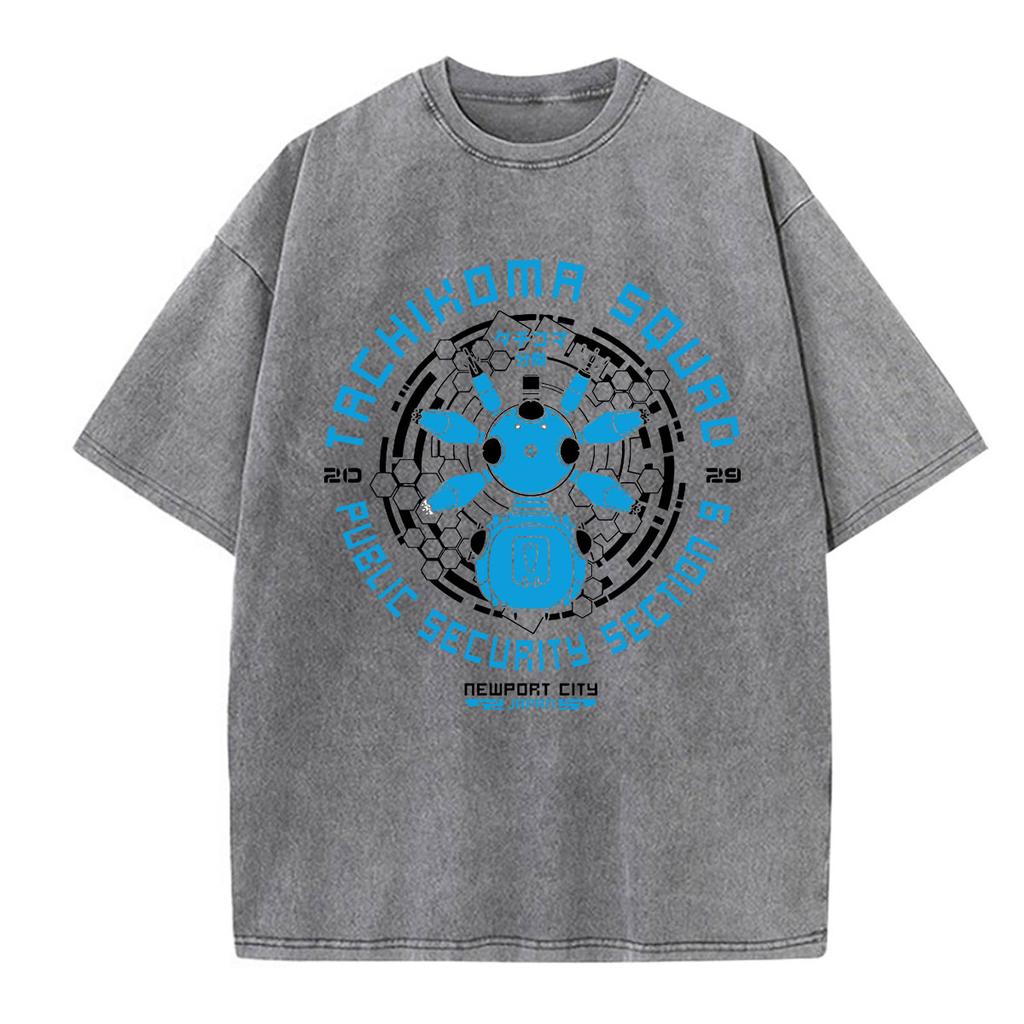 Anime Ghost In The Shell Motoko Kusanagi Vintage Washed T Shirts Men Women Clothing Casual Short Sleeve Oversized Tshirts Tops
