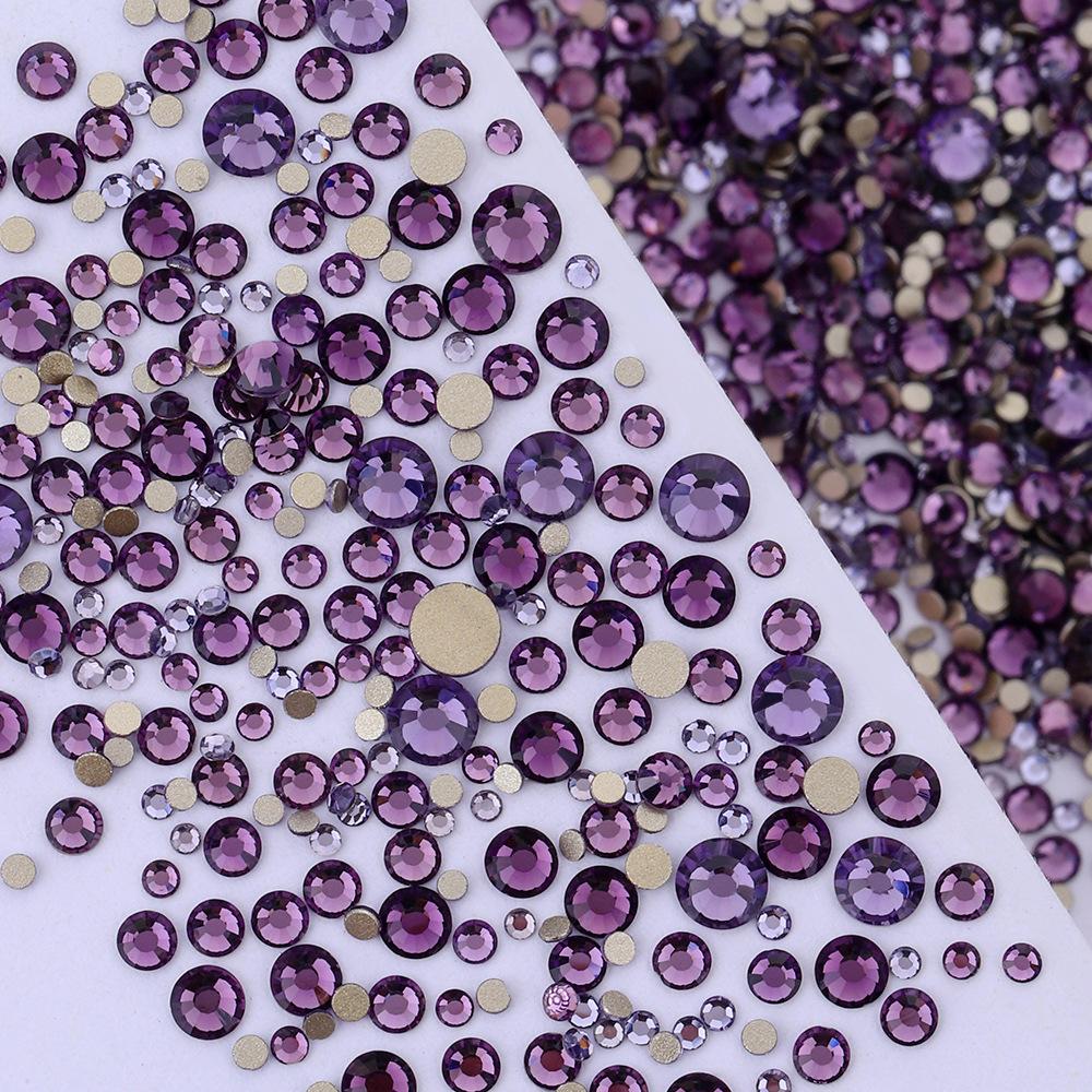 Pujiang Nail Art Strass Goldener Boden Gemischte Größe Flachboden Diamant Ungefähr 1440 Glas Aufkleber Diamanten Farbige Kleine Runde Diamanten