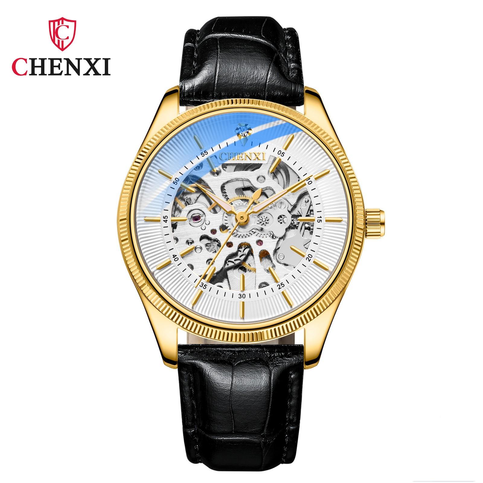 

Новые роскошные мужские часы с коробкой, автоматические мужские водонепроницаемые простые деловые кожаные часы с кожаным ремешком, мужские механические часы