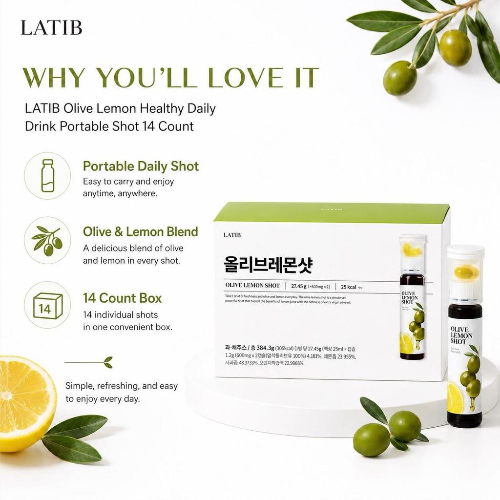 LATIB Olive Lemon Healthy Daily Drink Portable Shot 14 Count
