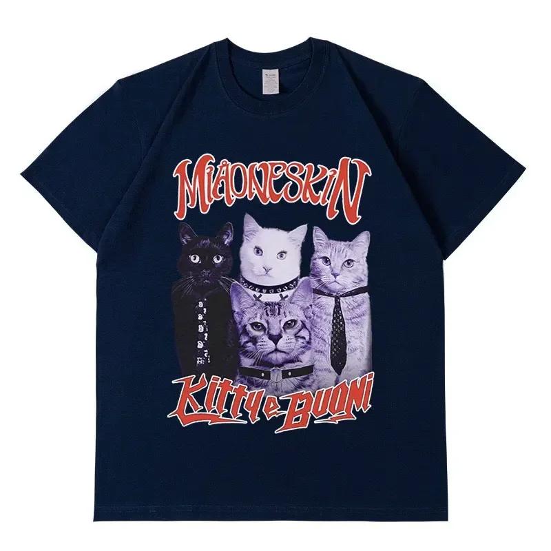 Rock band maneskin cat graphic t shirt men women vintage hip hop oversized cotton T-shirt Harajuku aesthetic T shirts streetwear