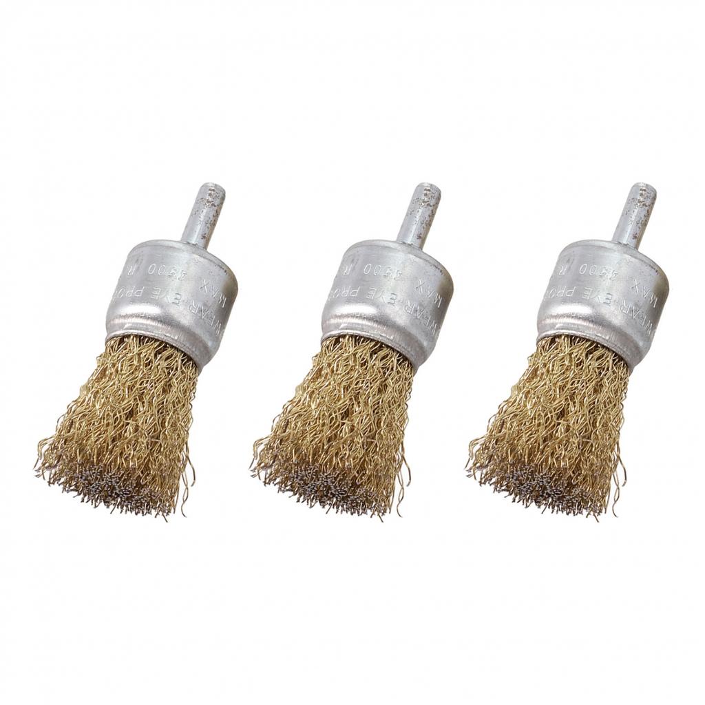 25mm Messingdrahtbürste Enddrahtbürsten 3 Stück 6mm Schaft Bördelbecher-Set