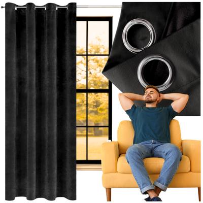 Velvet Curtain with Eyelets - Black