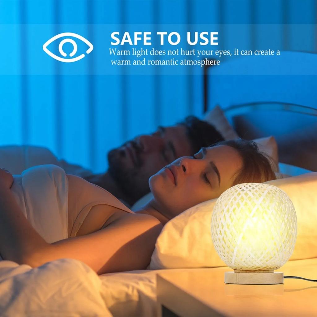 Wicker Table Lamps Ornament Bamboo Woven Table Lamp Attachments for Living Room Photography Bedroom Home EU Plug EU/US/UK Plug