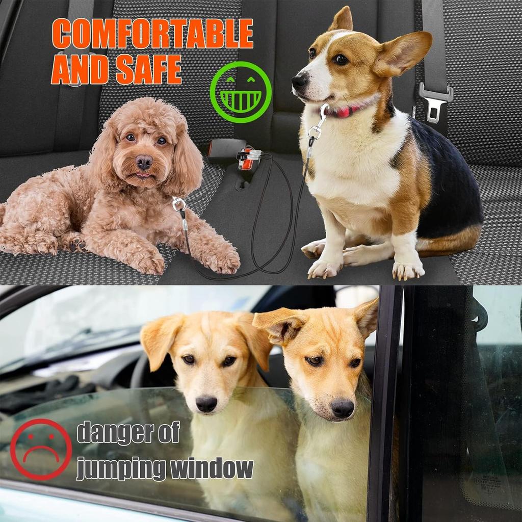 Dog Seat Belt, Double Dog Seatbelt Vehicle Safety Chew Proof Dogs Vehicle Safety Tether Cable,Double Clip No-Chew Pet Car Leash Lead,Car Safety