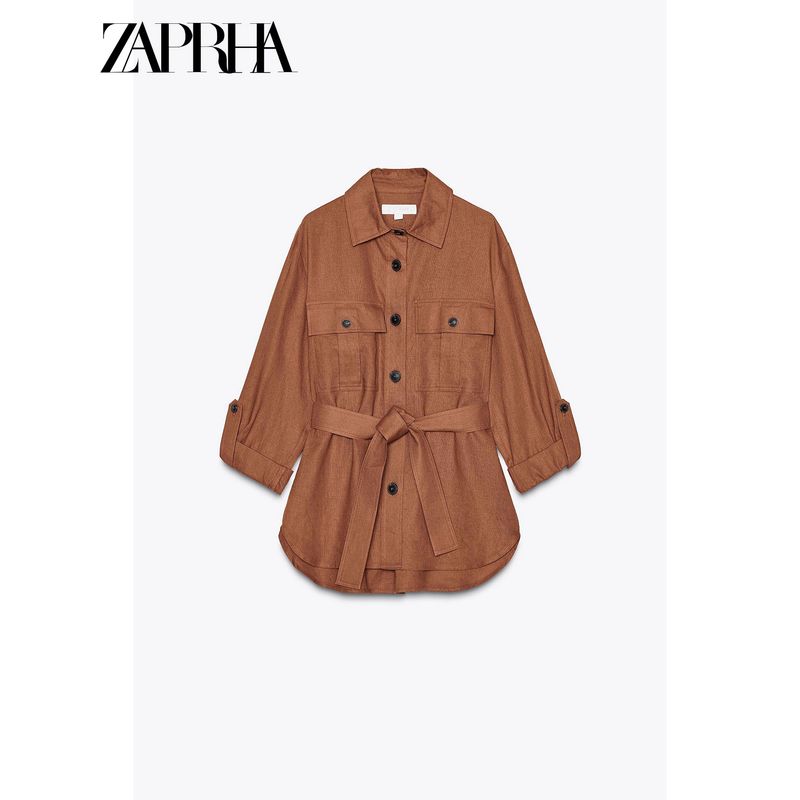 Zaprha 2025 New Arrival Fashion Linen Blended Loose Long Sleeves Tour Hunting Jacket Lapel Shirt for Women 3046175