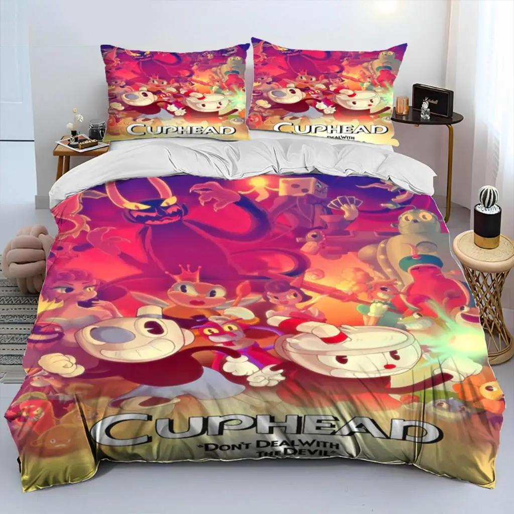 Cartoon Cuphead And Mugman Bedding Set Boys Girls Twin Queen Size Duvet Cover Pillowcase Bed Kids Adult Home Textileextile