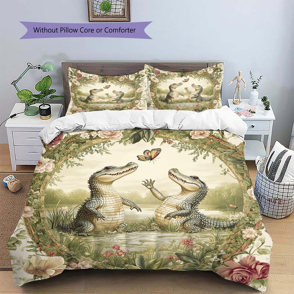 Crocodile Pattern Bedding Home Decoration Birthday Gift (1 * duvet cover + 2 * pillowcase, without core)