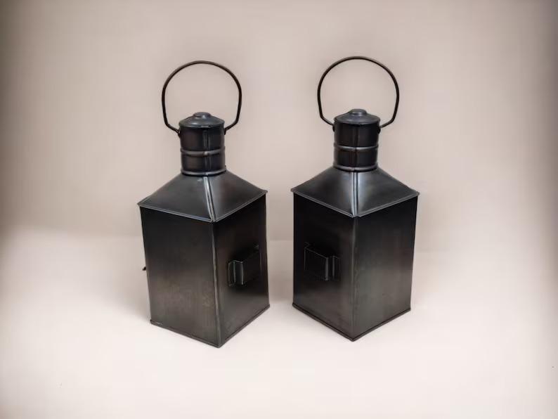 Nautical Boat Lanterns (Set of 2): Red & Green Fresnel Lens Oil Lamps